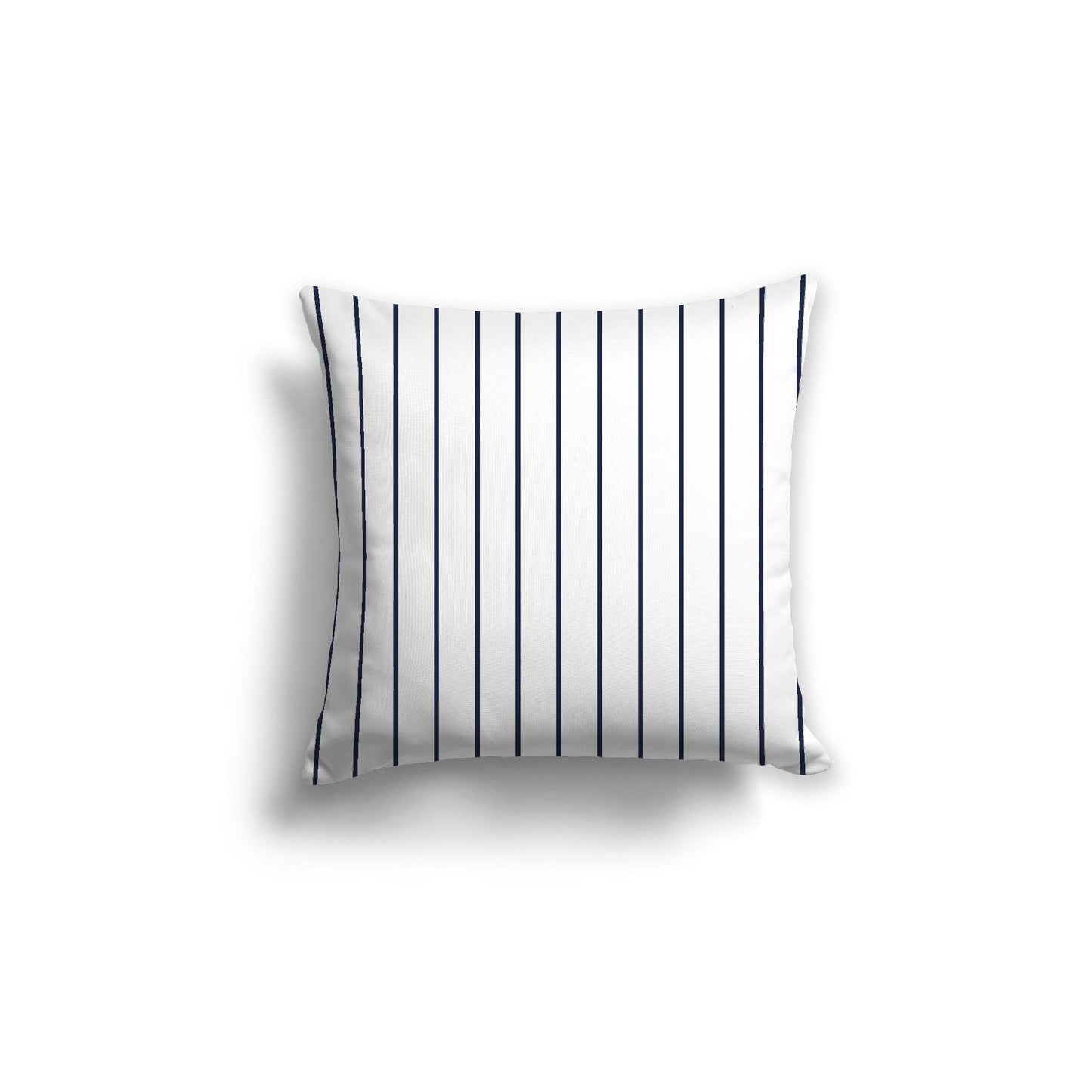 White Spun Polyester Throw Pillow with Fine Navy Blue Stripes on Front 18 x 18 inches / 46 x 46 cm