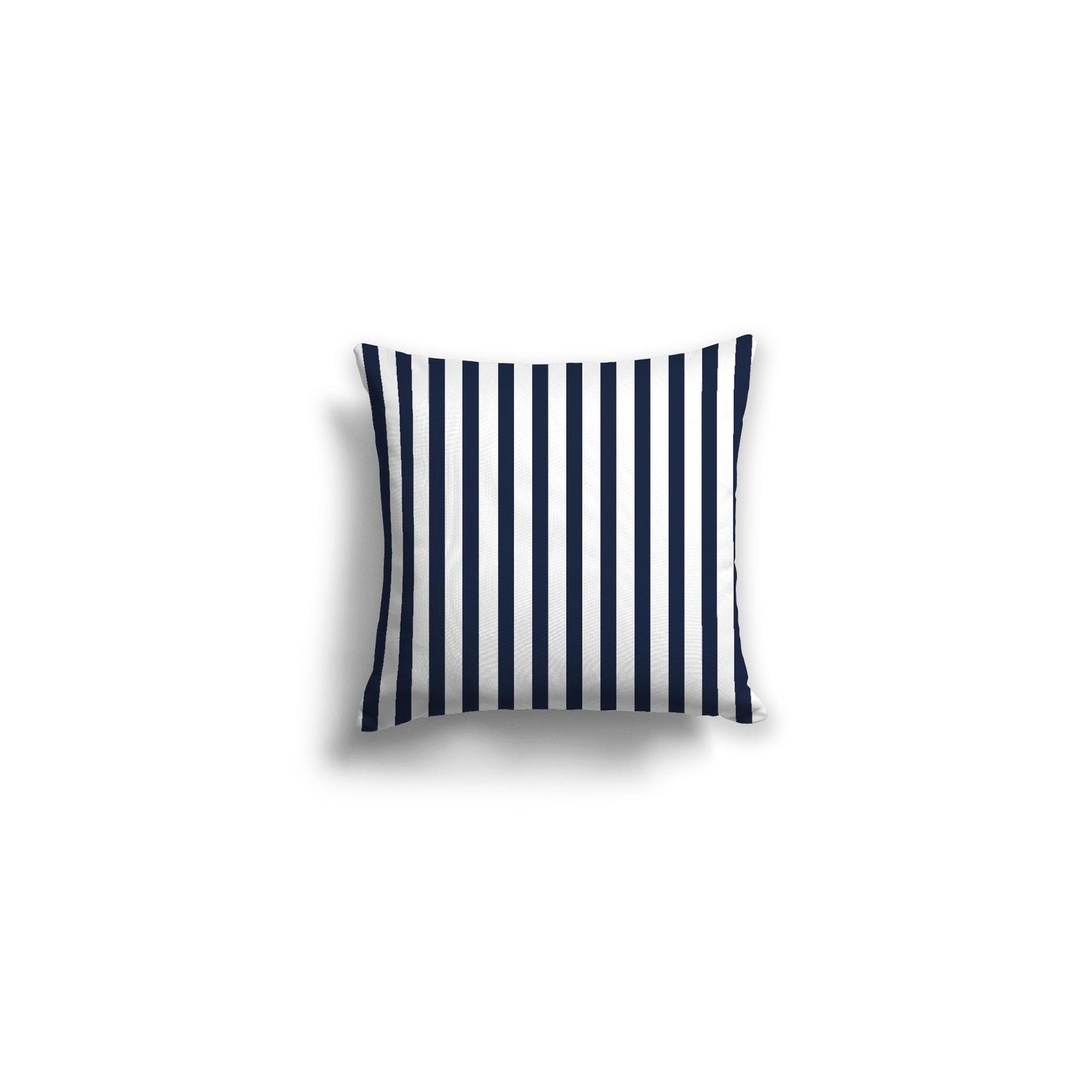 White Spun Polyester Throw Pillow with Thin Navy Blue Bars on Front 14 x 14 inches / 36 x 36 cm