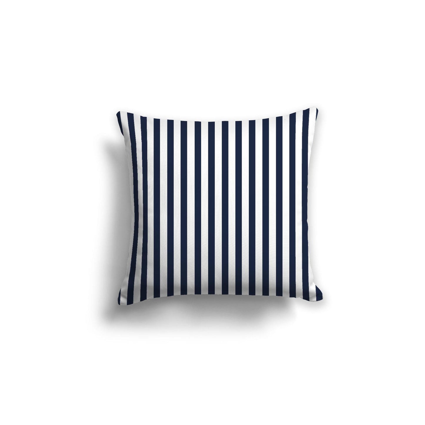 White Spun Polyester Throw Pillow with Thin Navy Blue Bars on Front 18 x 18 inches / 46 x 46 cm