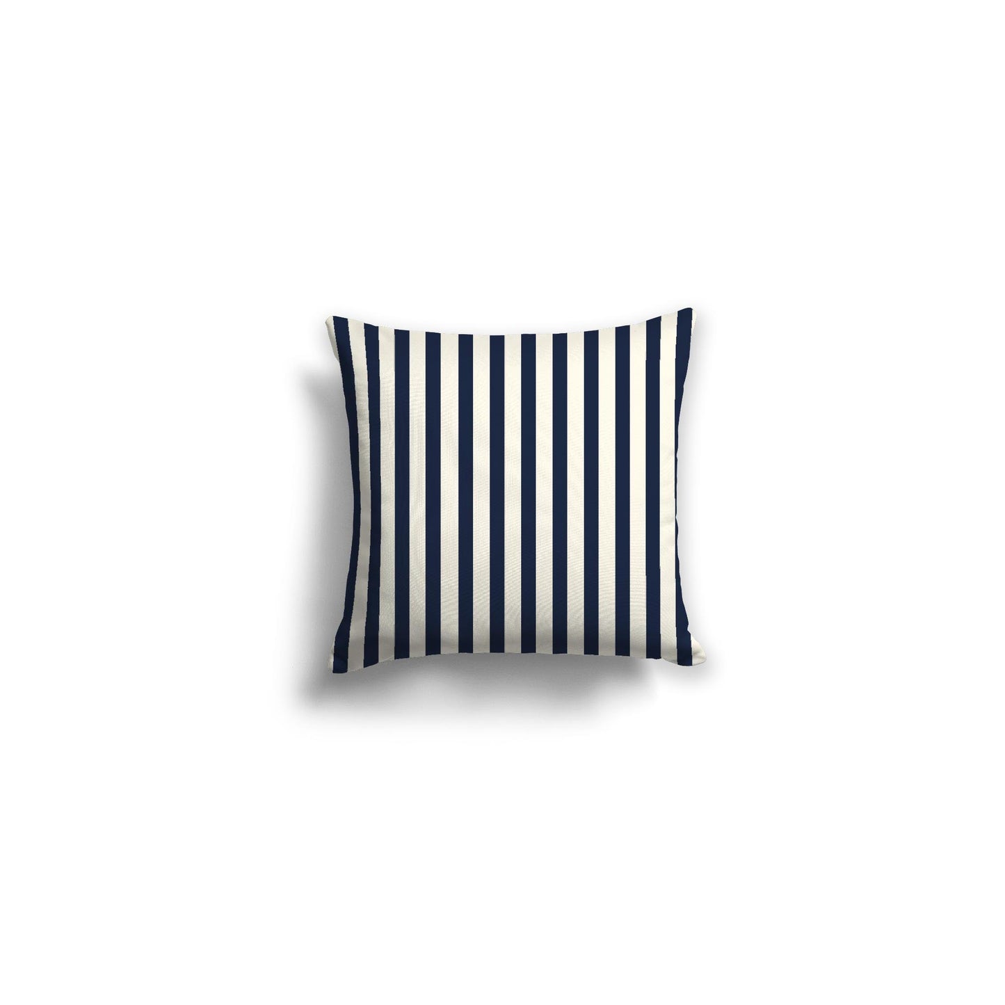 Pale Cream Spun Polyester Throw Pillow with Thin Navy Blue Bars on Front 14 x 14 inches / 36 x 36 cm