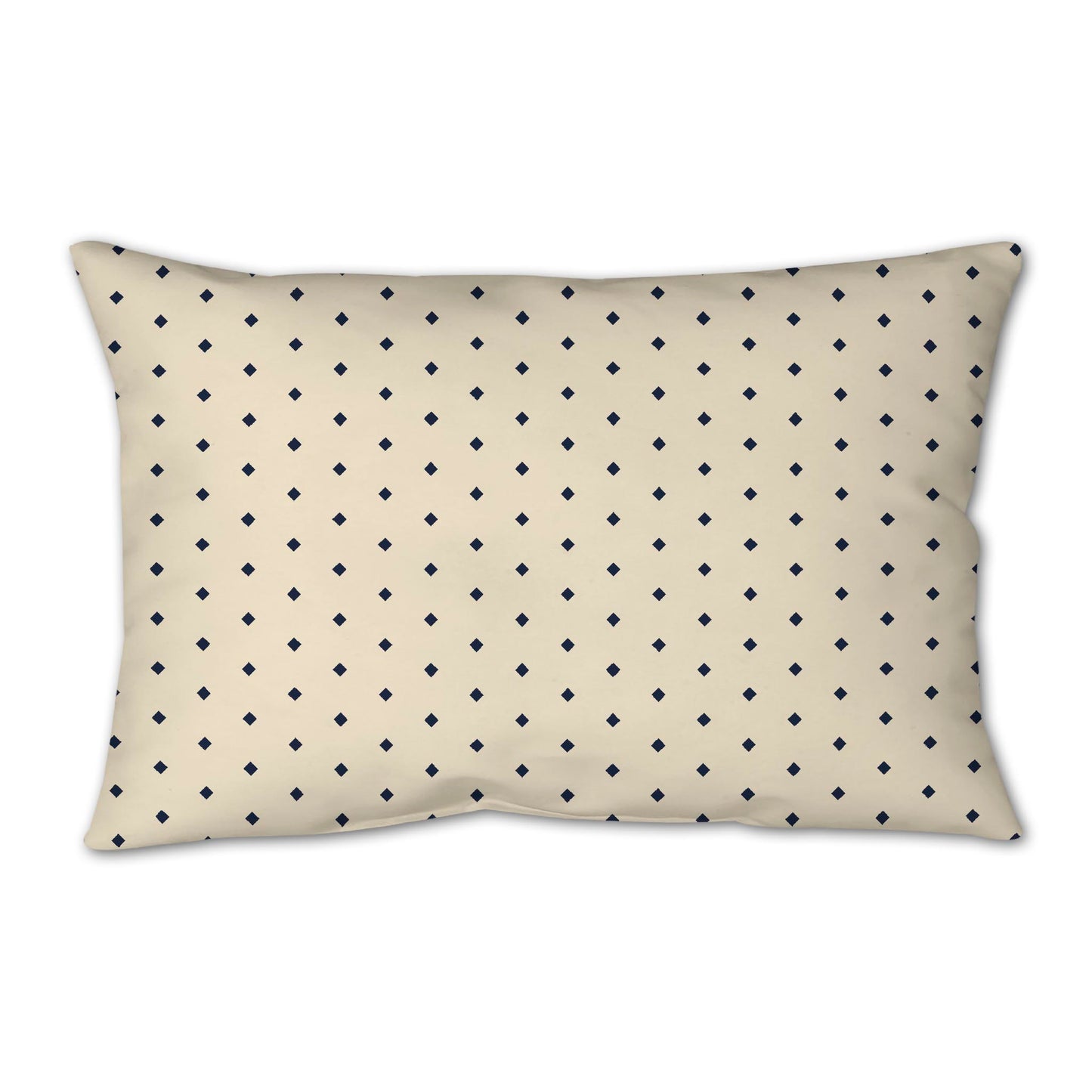 Beige Spun Polyester Throw Pillow with Fine Navy Blue Diamonds on Front 25 x 18 inches / 63.5 x 66 cm