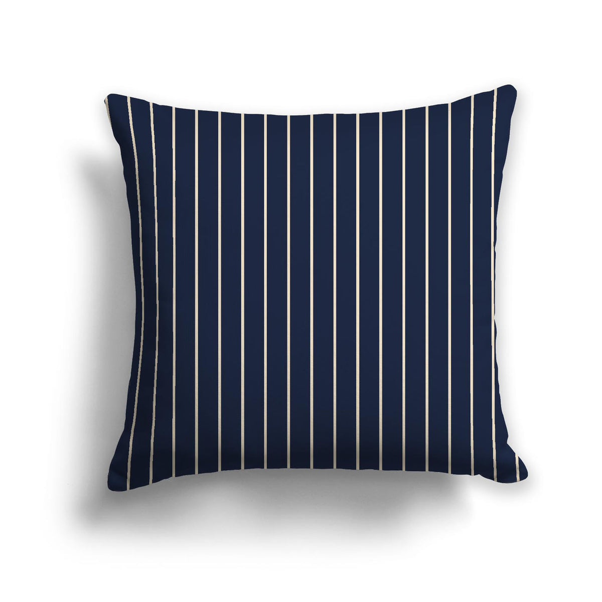 Navy Blue Spun Polyester Throw Pillow with Fine Beige Stripes on Front | 26 x 26 inches