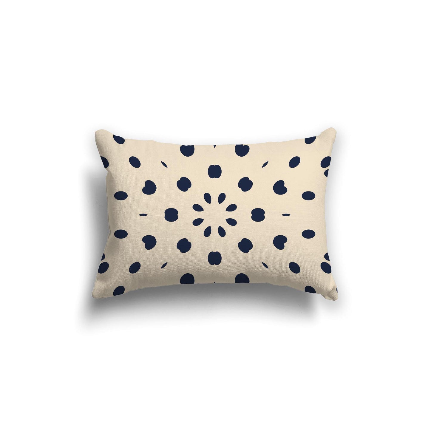 Beige Spun Polyester Throw Pillow with Navy Blue Burst Pattern on Front 20 x 14 inches / 51 x 36 cm
