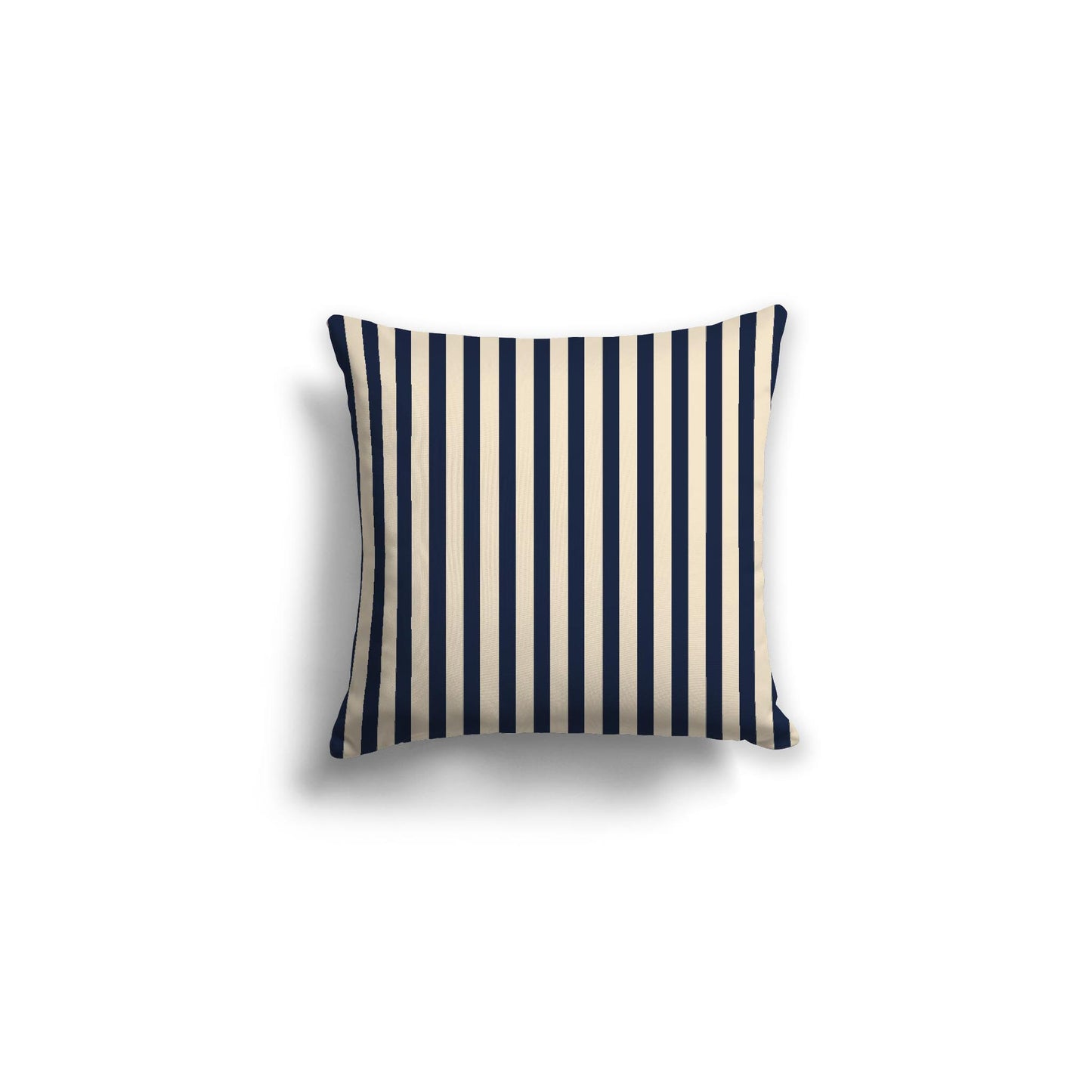 Beige Spun Polyester Throw Pillow with Thin Navy Blue Bars on Front 16 x 16 inches / 41 x 41 cm