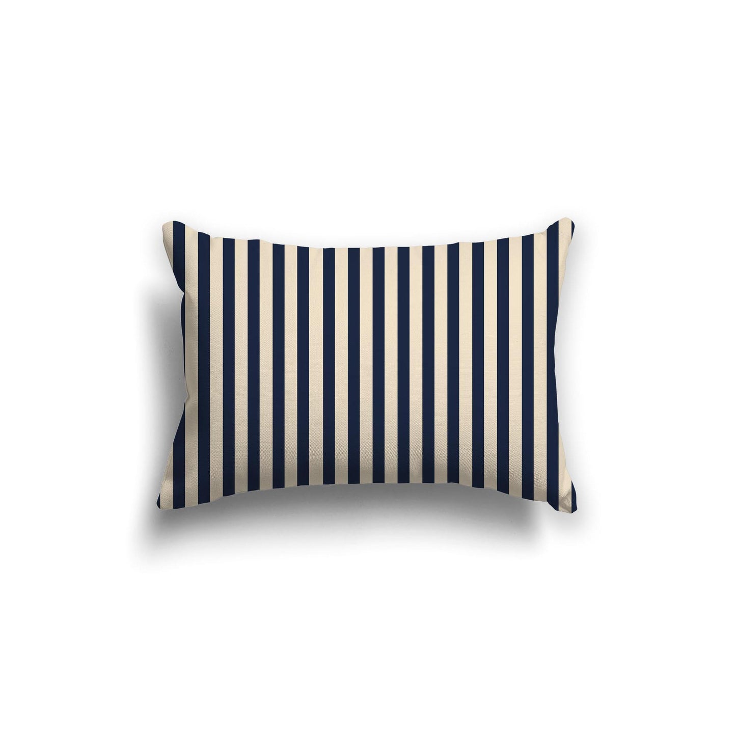 Beige Spun Polyester Throw Pillow with Thin Navy Blue Bars on Front 20 x 14 inches / 51 x 36 cm