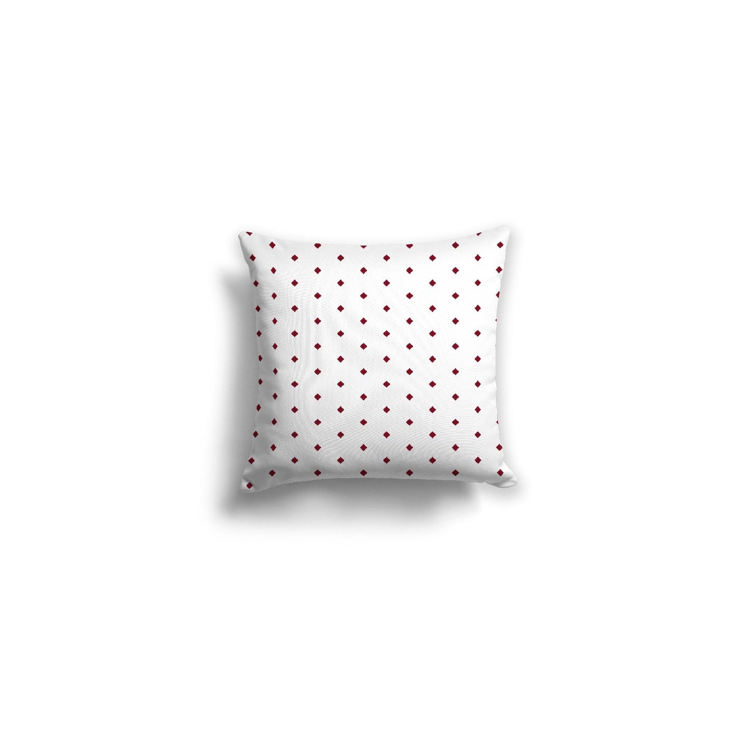 White Spun Polyester Throw Pillow with Fine Burgundy Red Diamonds on Front 14 x 14 inches / 36 x 36 cm