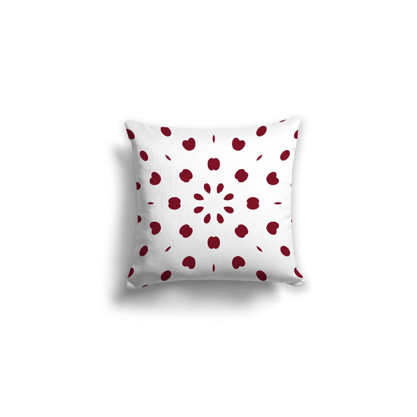 White Spun Polyester Throw Pillow with Burgundy Red Burst Pattern on Front 16 x 16 inches / 41 x 41 cm