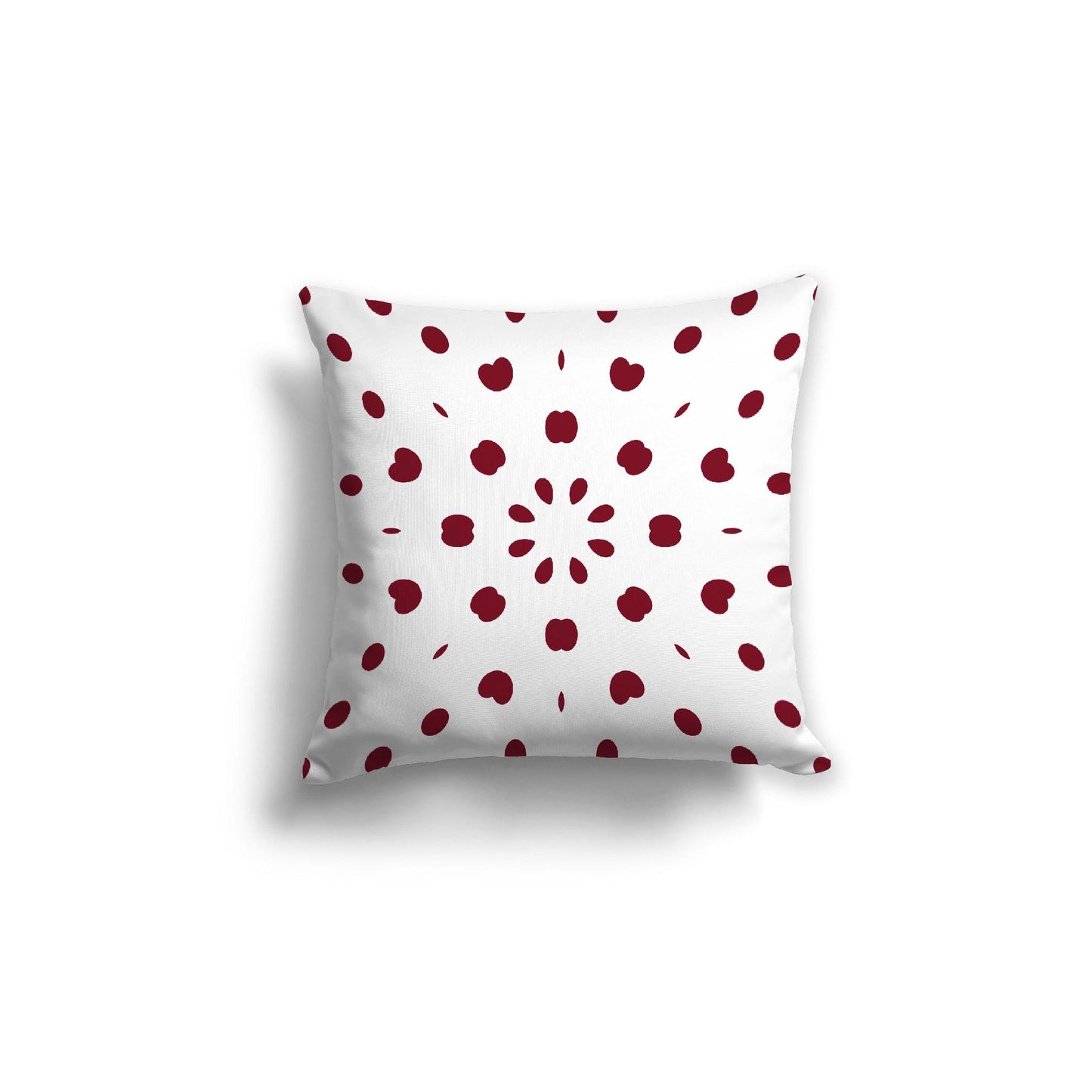 White Spun Polyester Throw Pillow with Burgundy Red Burst Pattern on Front 18 x 18 inches / 46 x 46 cm