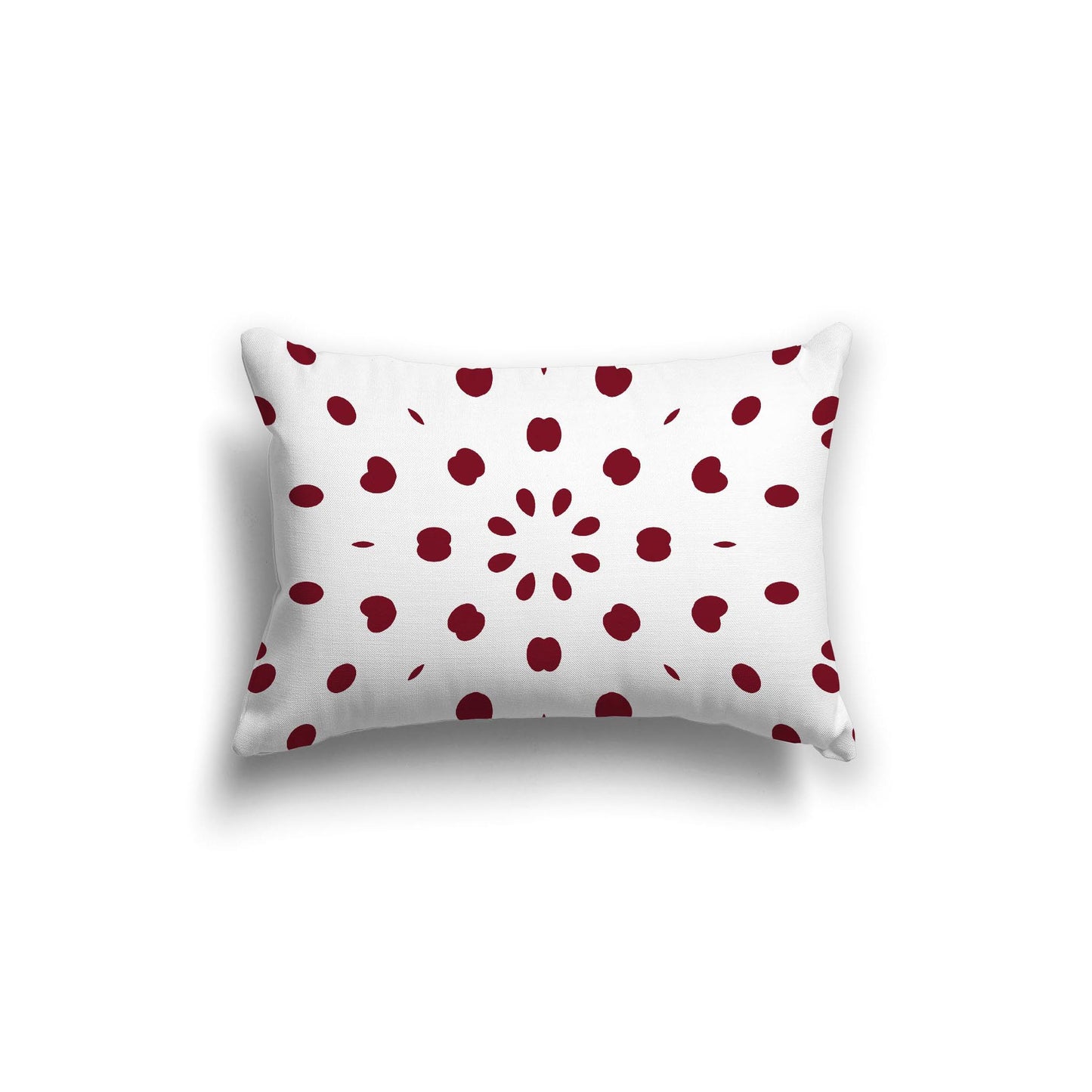 White Spun Polyester Throw Pillow with Burgundy Red Burst Pattern on Front 20 x 14 inches / 51 x 36 cm
