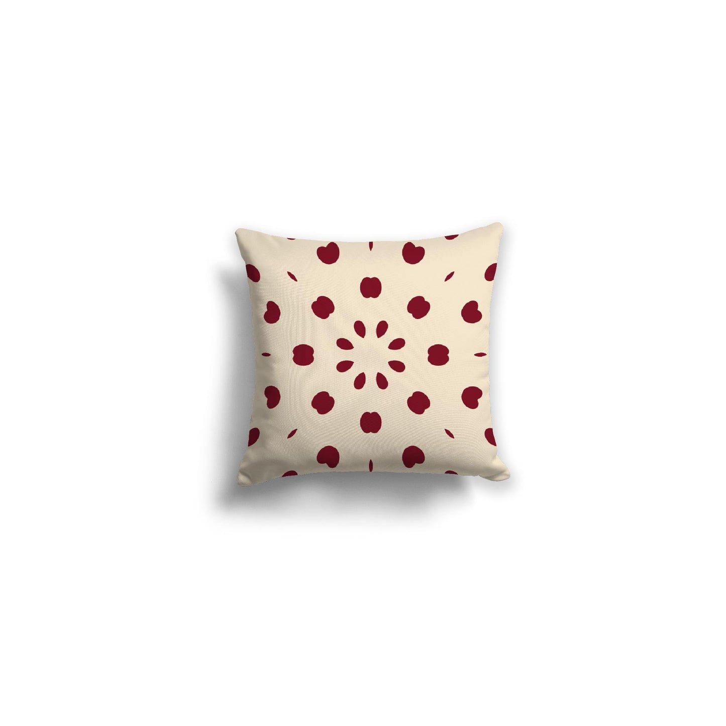 Beige Spun Polyester Throw Pillow with Burgundy Red Burst Pattern on Front 14 x 14 inches / 36 x 36 cm