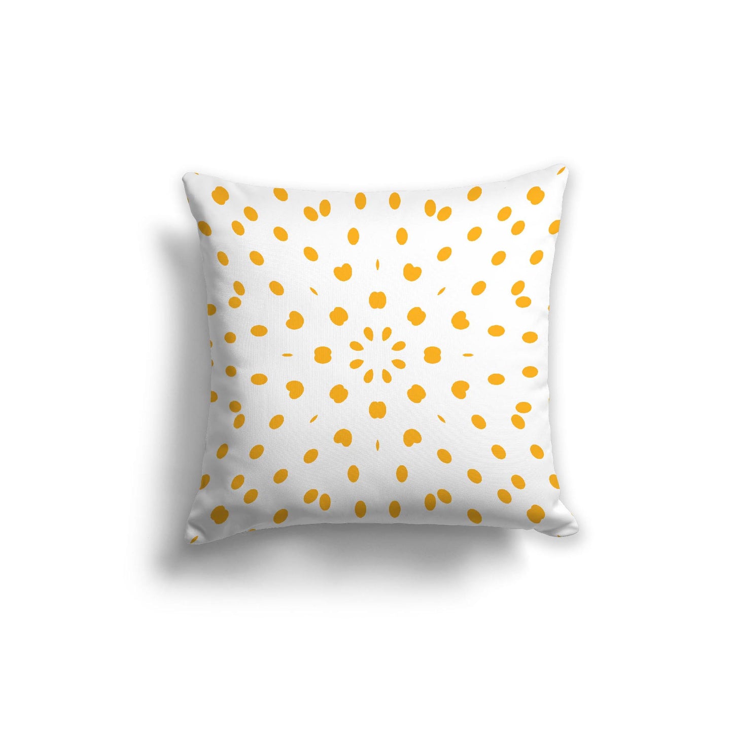 White Spun Polyester Throw Pillow with Yellow-Orange Burst Pattern on Front, USCU-1390-231