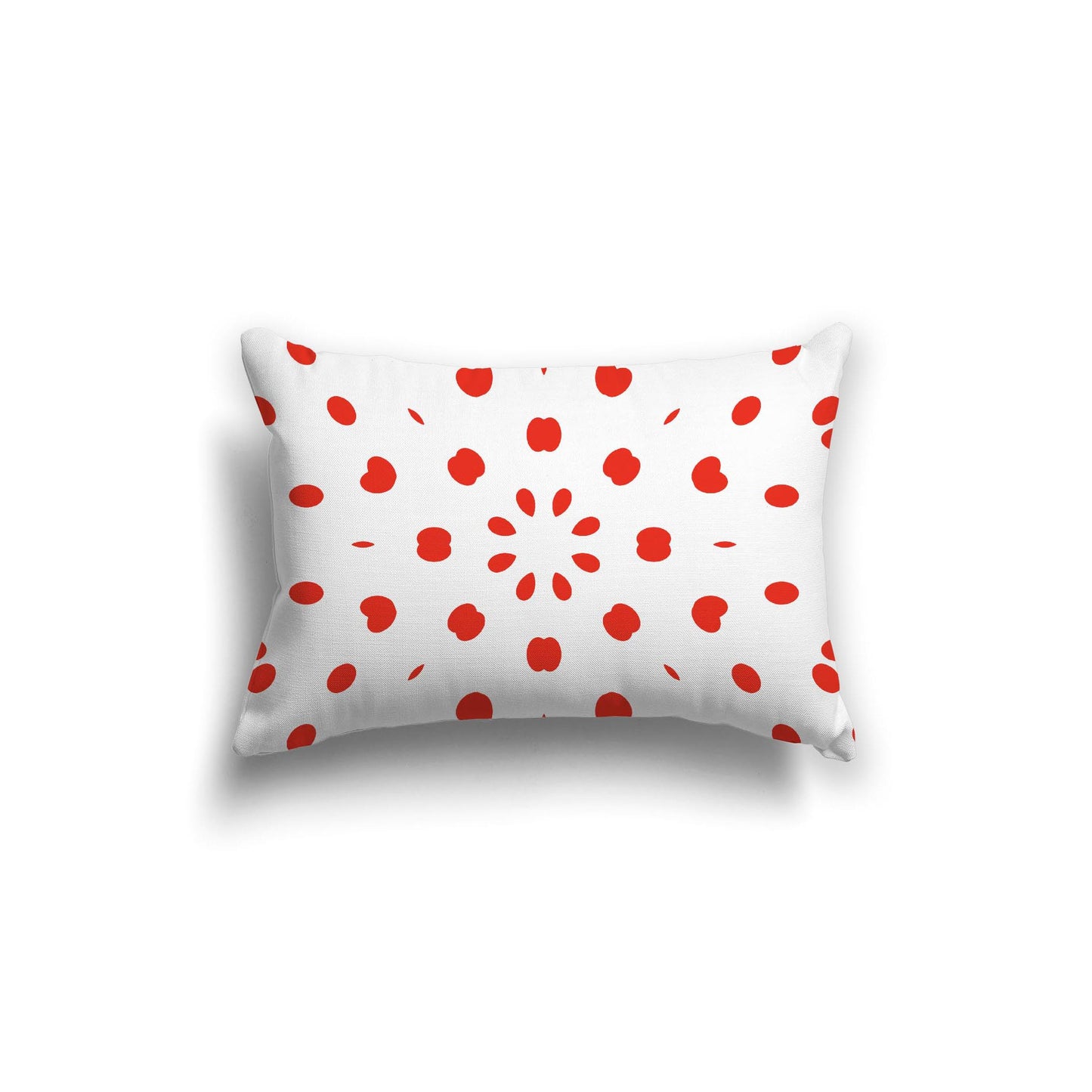 White Spun Polyester Throw Pillow with Red-Orange Burst Pattern on Front 20 x 14 inches / 51 x 36 cm
