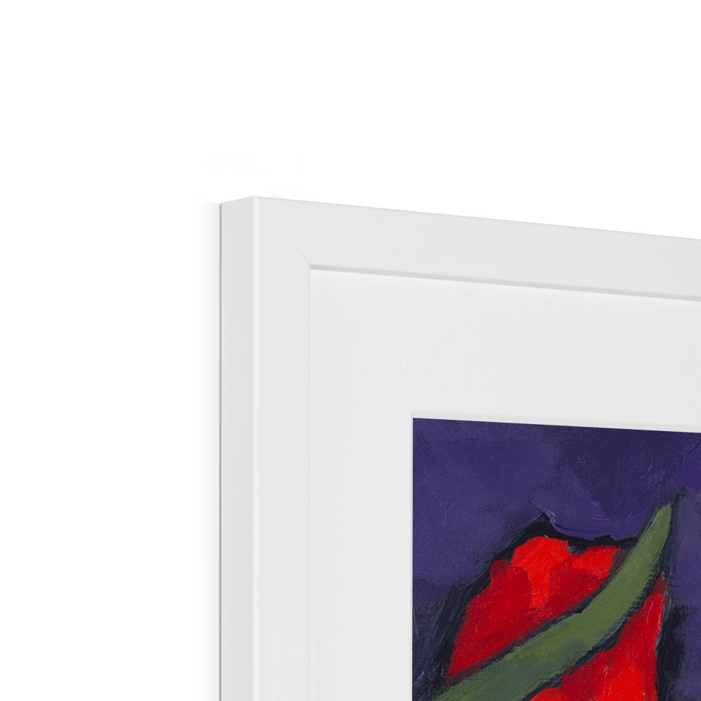 Framed Fine Art Print, White Mat - 8x12 12x16 12x18 inches | Red Tulips in Acrylic, FPV-1111-003