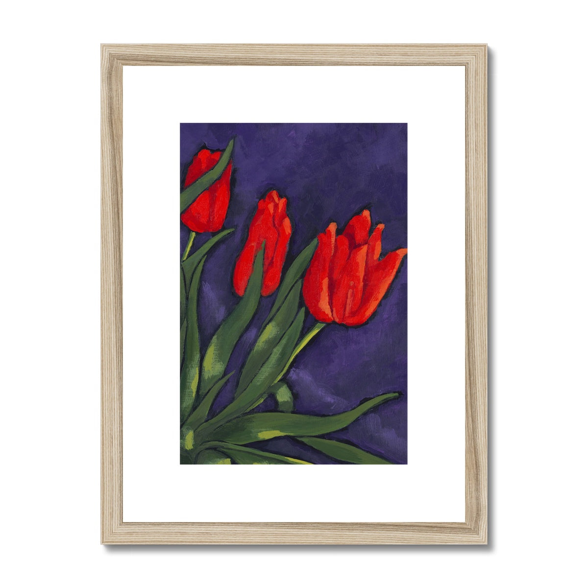 Framed Fine Art Print, White Mat - 8x12 12x16 12x18 inches | Red Tulips in Acrylic, FPV-1111-003