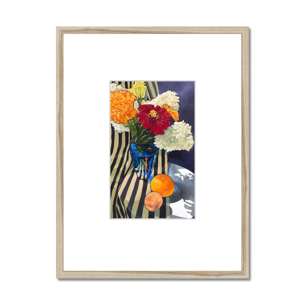 Framed Fine Art Print, Faux Mat - 18x24 inches | Hydrangeas & Zinnias in Acrylic, FMV-1030-001