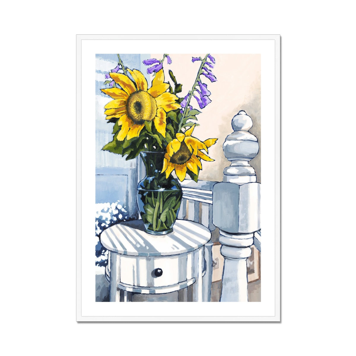 Framed Fine Art Print, White Mat - 8x12 12x18 20x28 24x36 28x40 inches | Sunflowers in Acrylic, FPV-1040-001