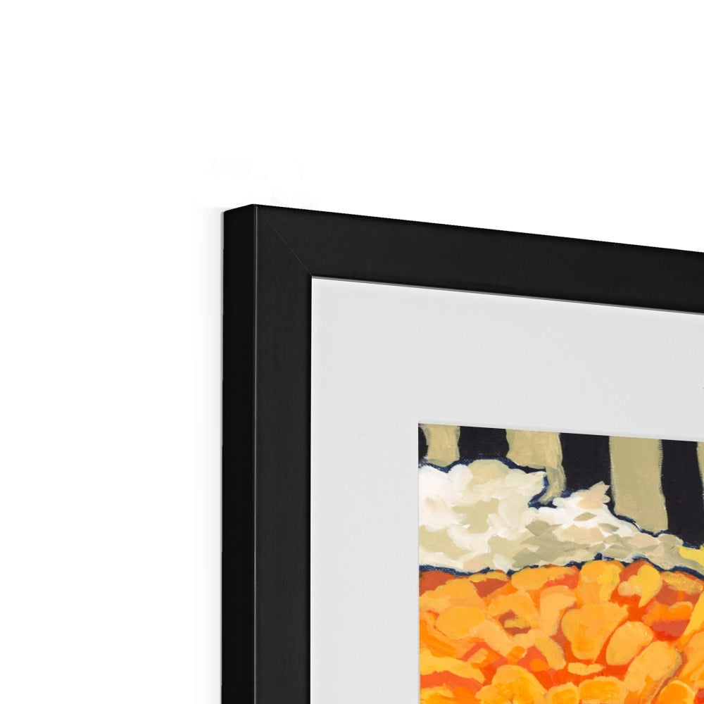 Framed Fine Art Print, White Mat - 8x8 12x12 16x16 20x20 24x24 28x28 36x36 inches | Hydrangeas & Zinnias in Acrylic, FPS-1030