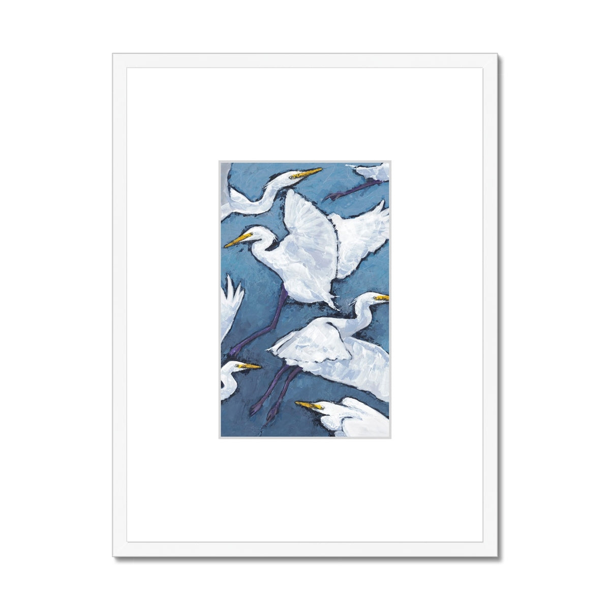 Framed Fine Art Print, Faux Mat - 18x24 inches | White Herons in Acrylic, FMV-1020-001