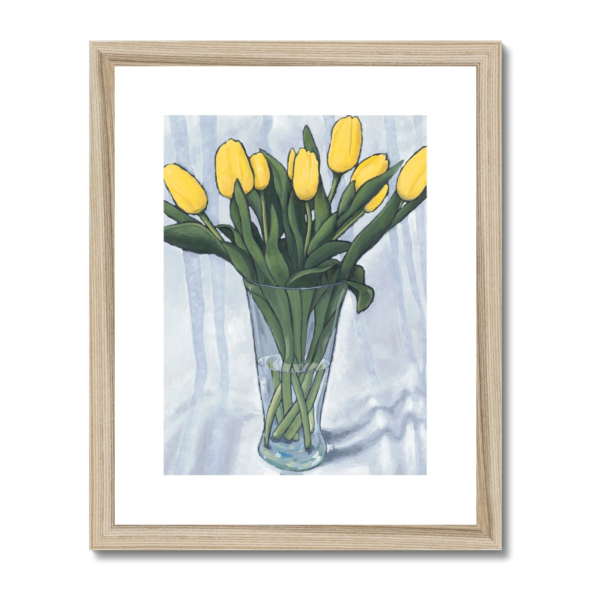 Framed Fine Art Print, White Mat - 11x14 inches | Yellow Tulips in Acrylic, FPV-1120-001
