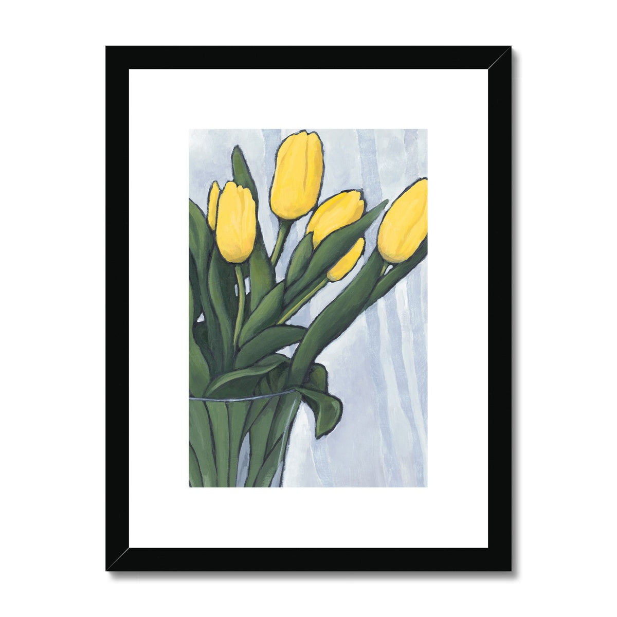 Framed Fine Art Print, White Mat - 8x12 12x16 12x18 inches | Yellow Tulips in Acrylic, FPV-1120-004