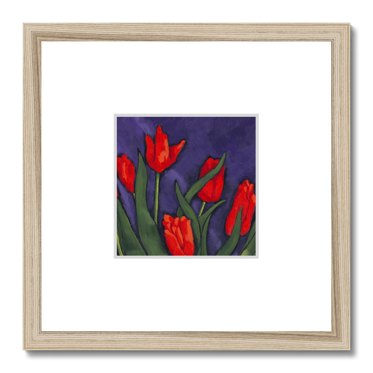 Framed Fine Art Print, Faux Mat - 12x12 inches | Red Tulips in Acrylic, FMS-1111-001
