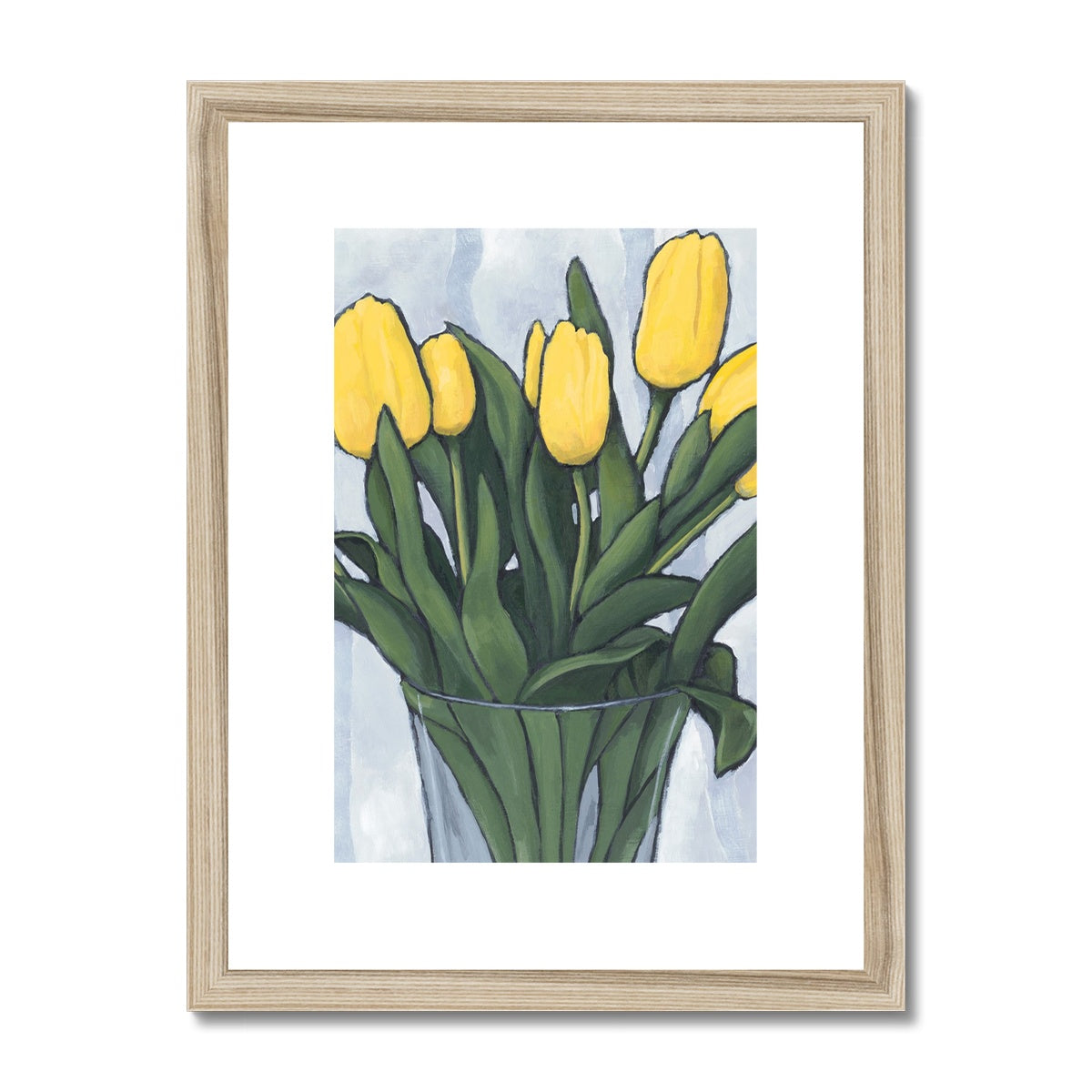 Framed Fine Art Print, White Mat - 8x12 12x16 12x18 inches | Yellow Tulips in Acrylic, FPV-1120-003