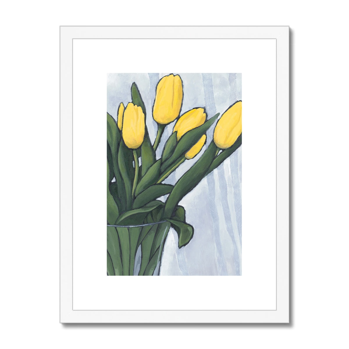Framed Fine Art Print, White Mat - 8x12 12x16 12x18 inches | Yellow Tulips in Acrylic, FPV-1120-004
