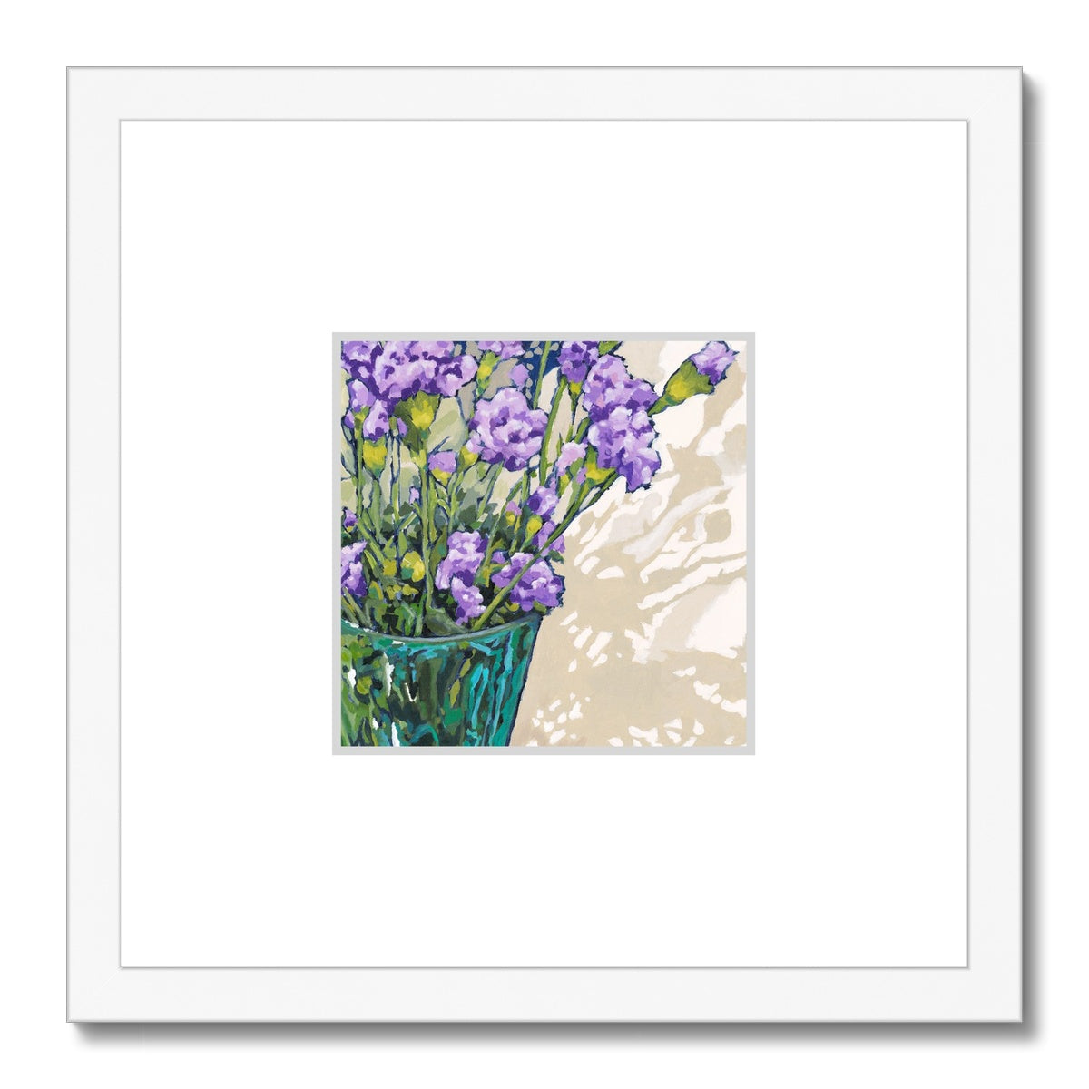 Framed Fine Art Print, Faux Mat - 12x12 inches | Mauve Carnations in Acrylic, FMS-1070-001