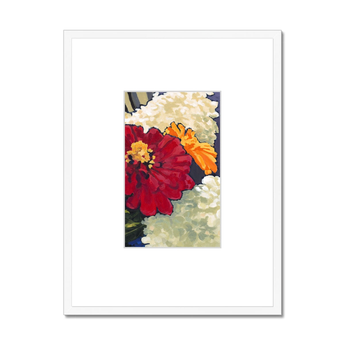 Framed Fine Art Print, Faux Mat - 18x24 inches | Hydrangeas & Zinnias in Acrylic, FMV-1030-002