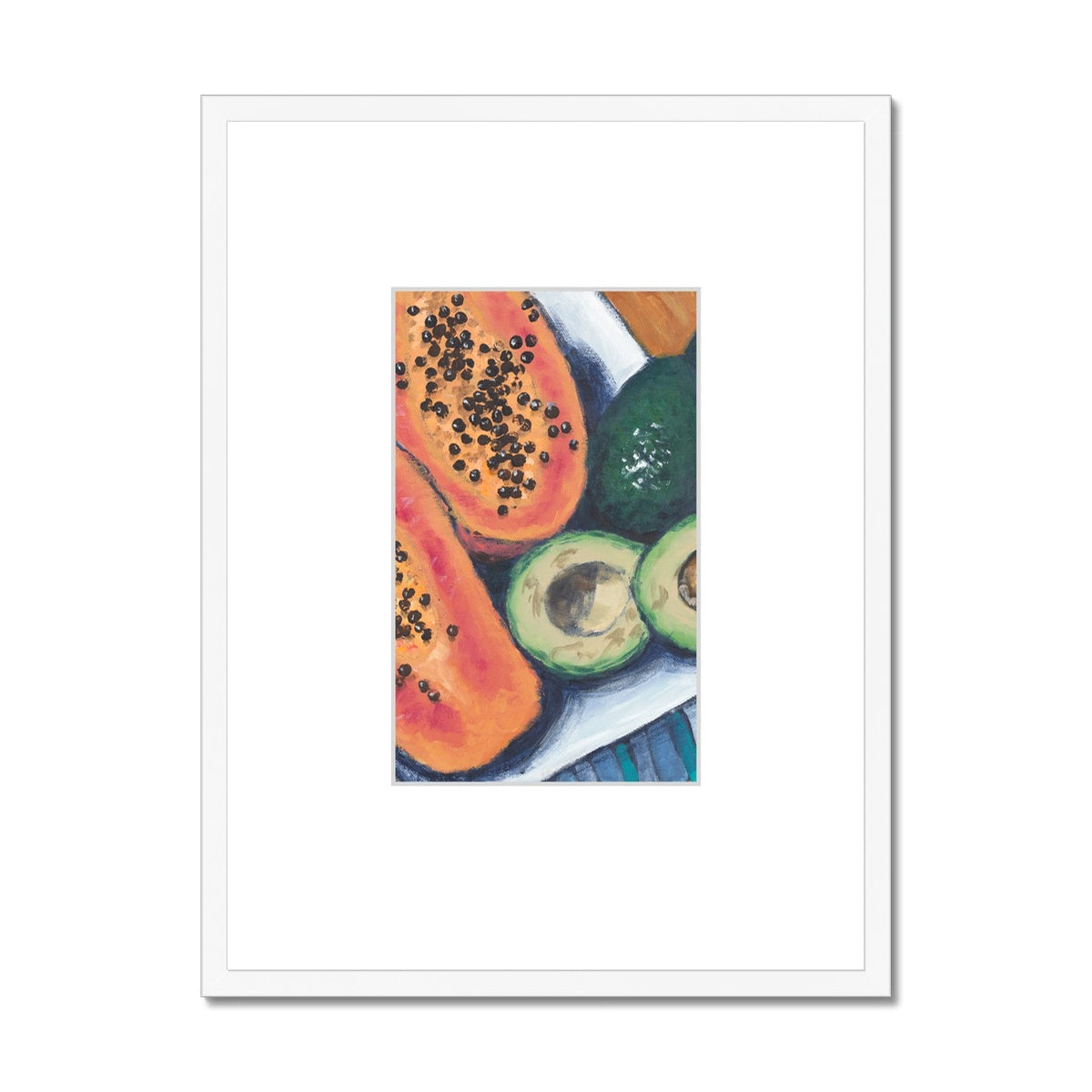 Framed Fine Art Print, Faux Mat - 18x24 inches | Papaya & Avocados in Acrylic, FMV-1000-1105-002