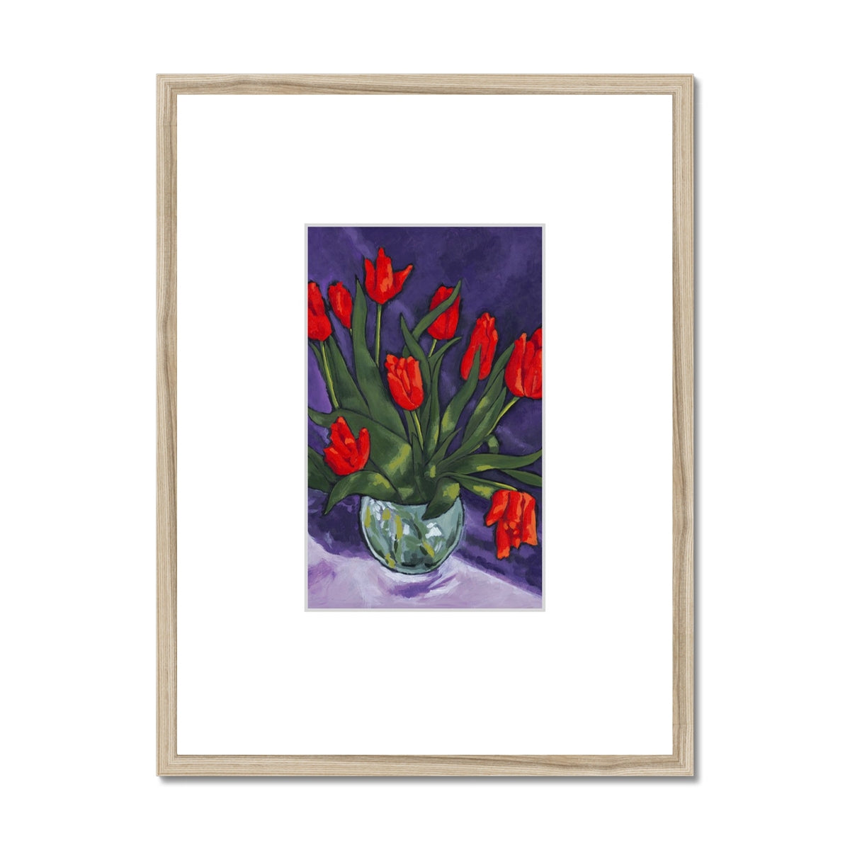 Framed Fine Art Print, Faux Mat - 18x24 inches | Red Tulips in Acrylic, FMV-1110-001