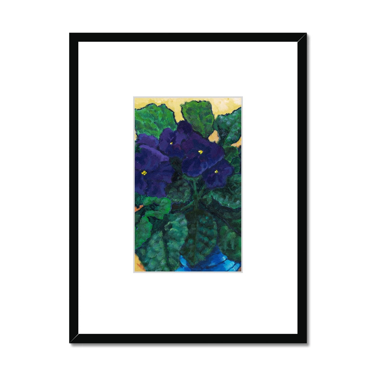 Framed Fine Art Print, Faux Mat - 18x24 inches | African Violets in Acrylic, FMV-1090
