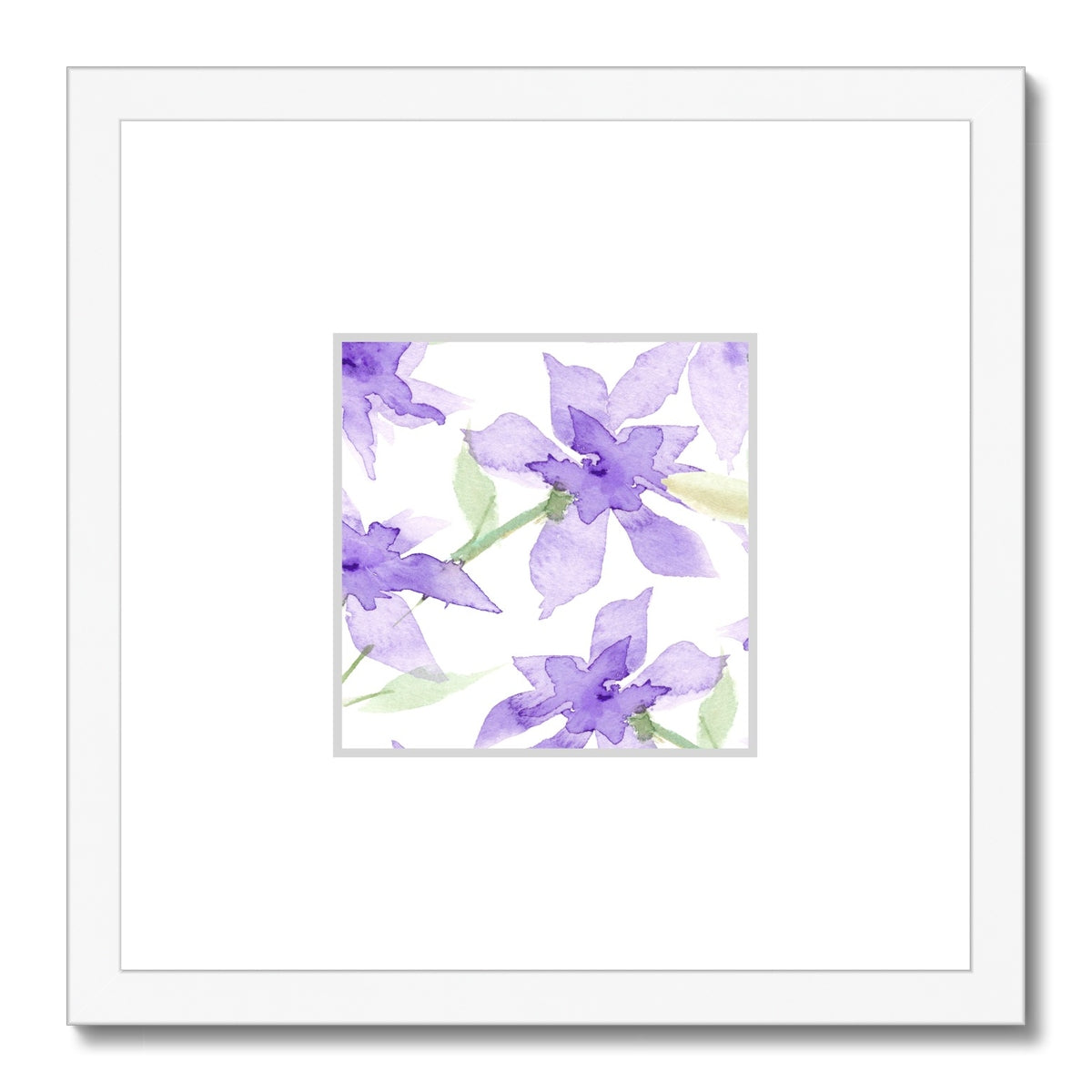 Framed Fine Art Print, Faux Mat - 12x12 inches | Purple Floral Watercolor, fms-1320-003