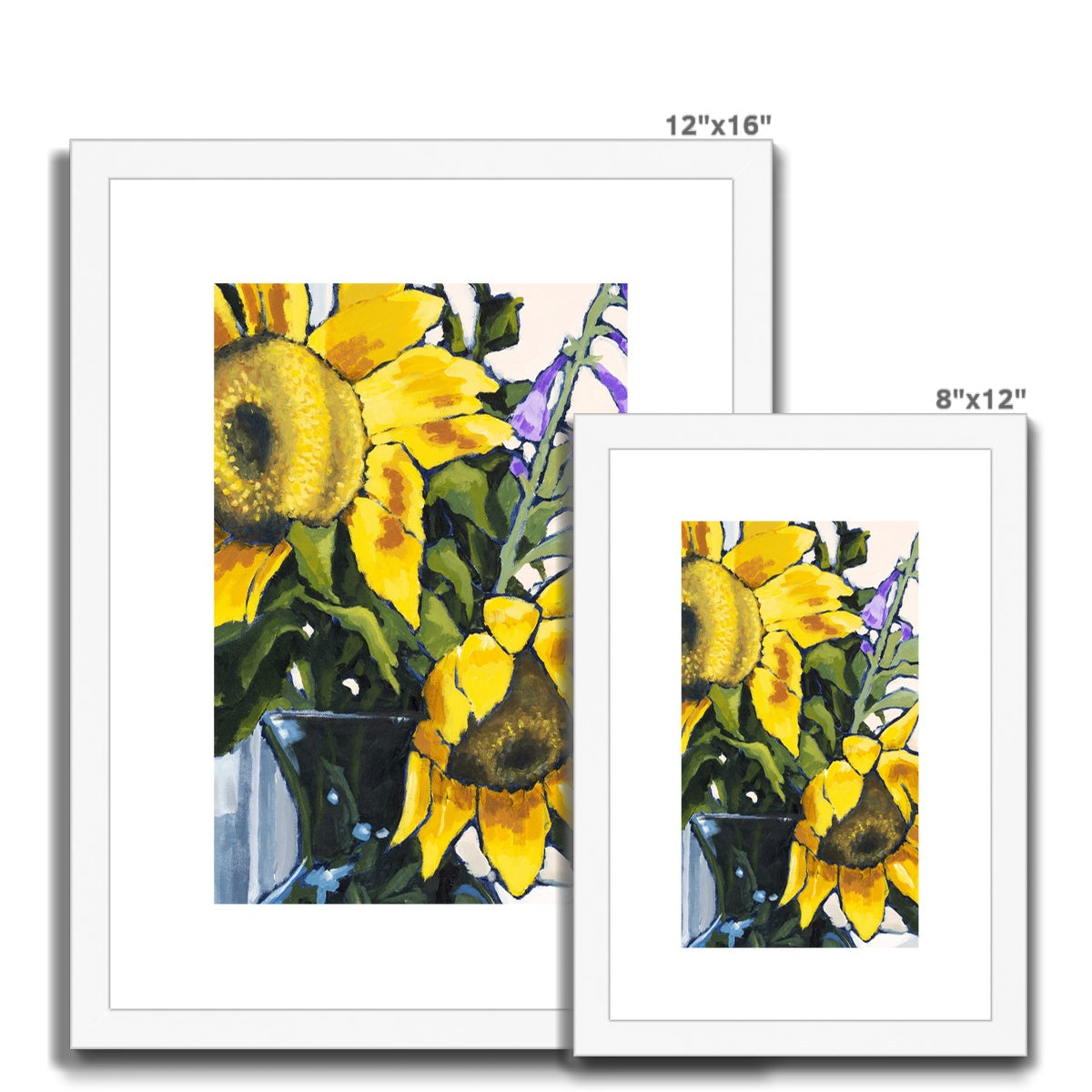 Framed Fine Art Print, White Mat - 6x8 8x12 12x16 12x18 inches | Sunflowers in Acrylic, FPV-1040-002