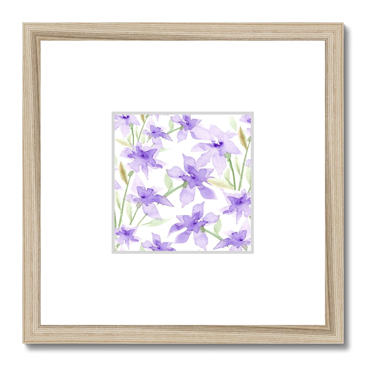 Framed Fine Art Print, Faux Mat - 12x12 inches | Purple Floral Watercolor, fms-1320-002