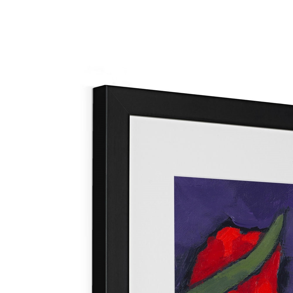 Framed Fine Art Print, White Mat - 8x12 12x16 12x18 inches | Red Tulips in Acrylic, FPV-1111-003