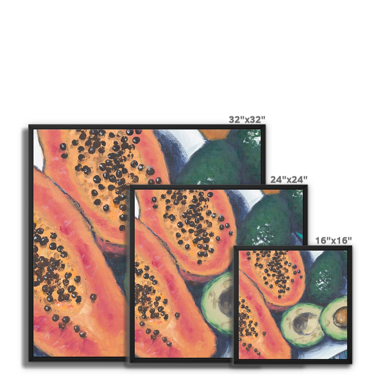 Framed Fine Art Canvas Print - 8x10 16x16 20x16 24x24 32x32 40x28 inches | Papaya & Avocados in Acrylic, FCH-1000-1105-MW