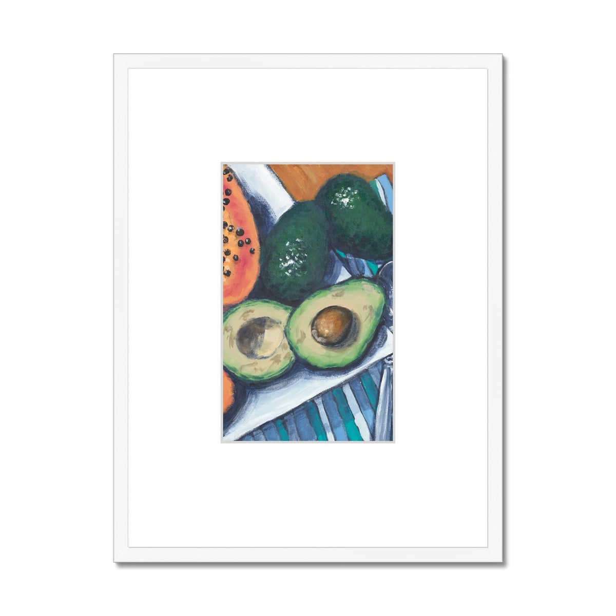 Framed Fine Art Print, Faux Mat - 18x24 inches | Papaya & Avocados in Acrylic, FMV-1000-1105-003