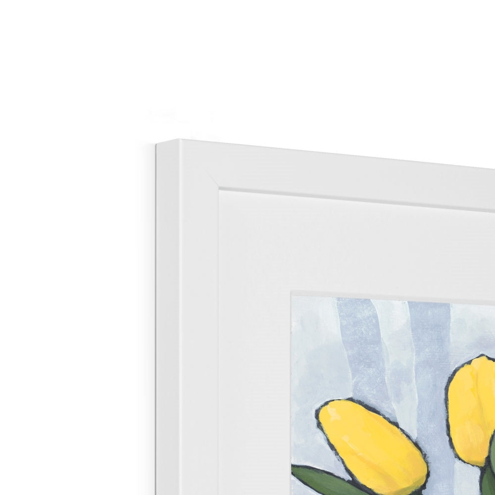 Framed Fine Art Print, White Mat - 11x14 inches | Yellow Tulips in Acrylic, FPV-1120-001