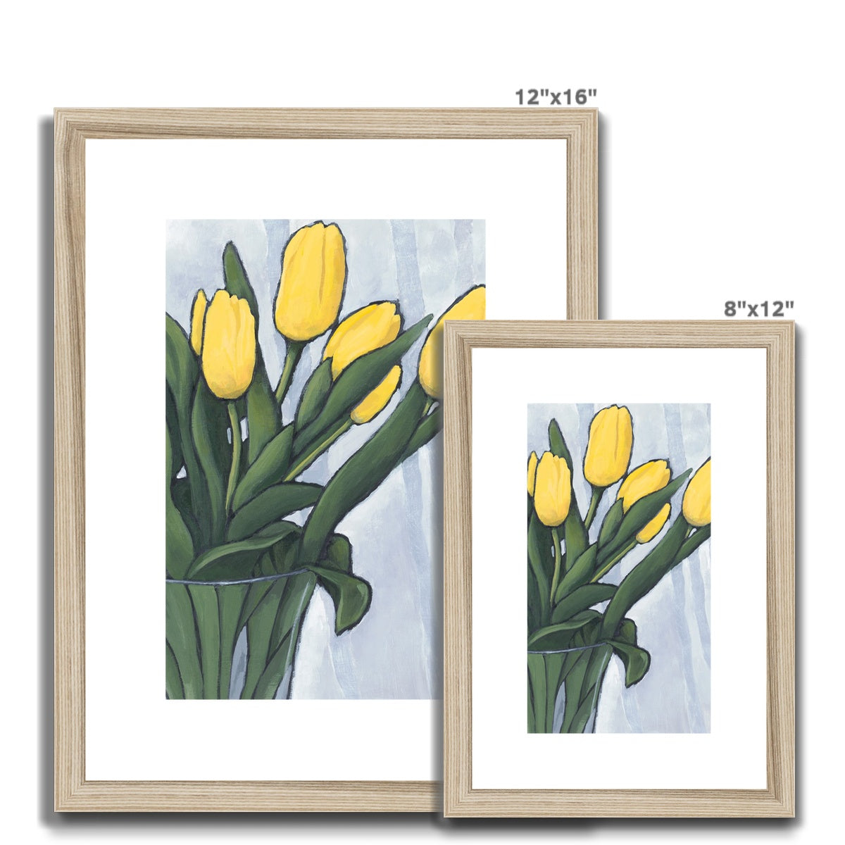 Framed Fine Art Print, White Mat - 8x12 12x16 12x18 inches | Yellow Tulips in Acrylic, FPV-1120-004