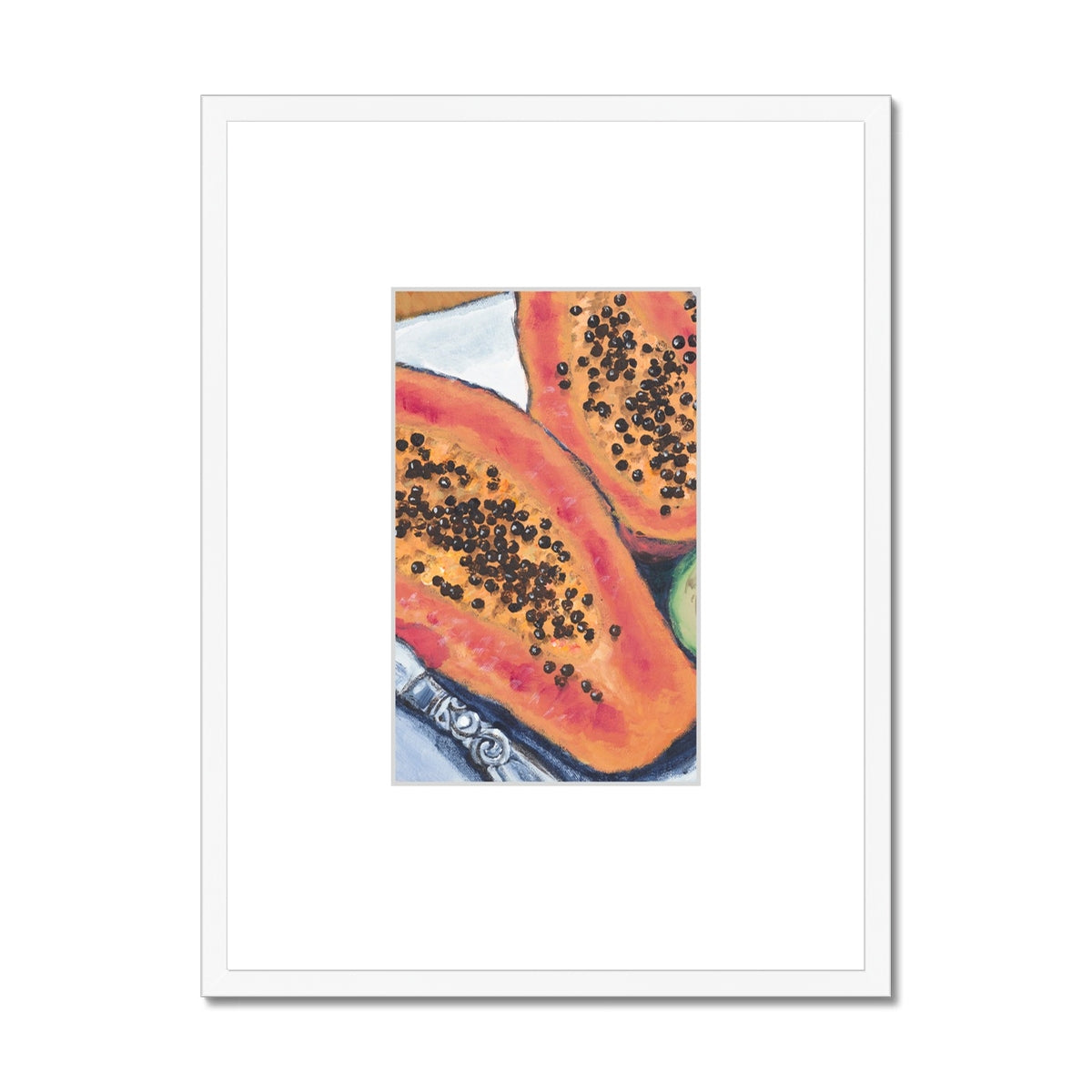 Framed Fine Art Print, Faux Mat - 18x24 inches | Papaya & Avocados in Acrylic, FMV-1000-1105-001