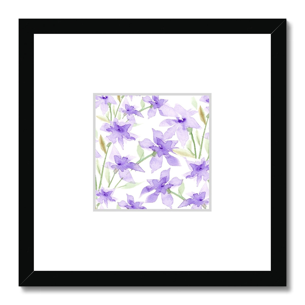 Framed Fine Art Print, Faux Mat - 12x12 inches | Purple Floral Watercolor, fms-1320-002