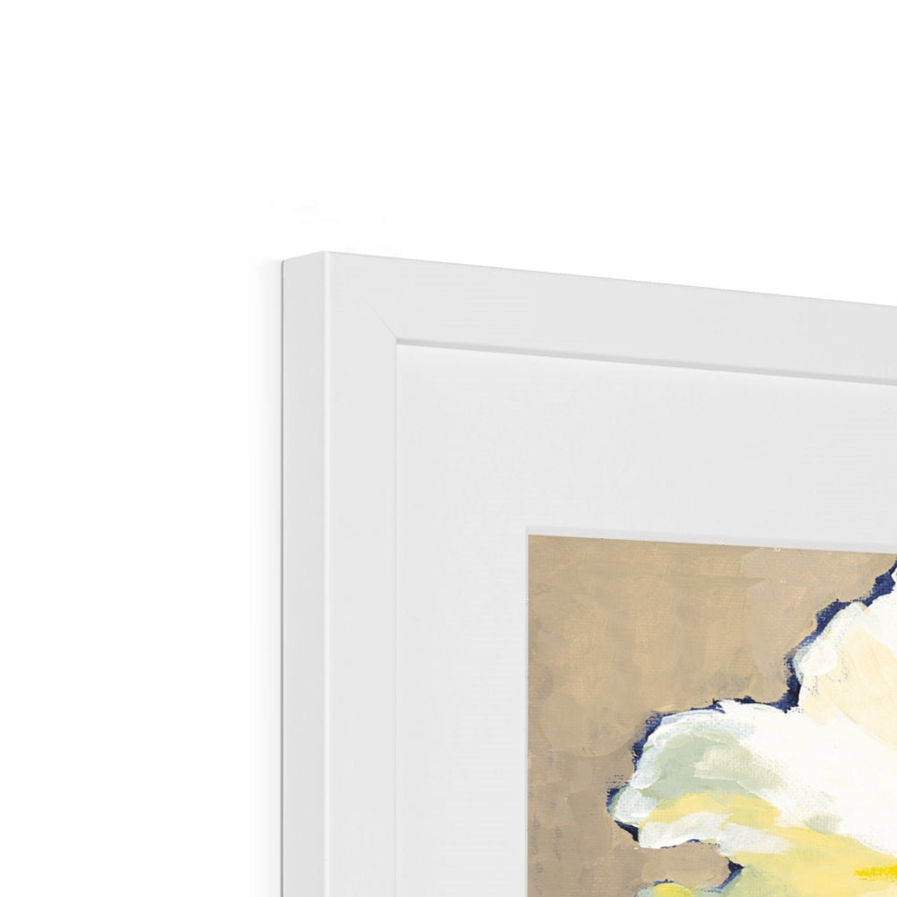 Framed Fine Art Print, White Mat - 8x8 12x12 16x16 20x20 24x24 28x28 inches | White Peonies in Acrylic, FPS-1050