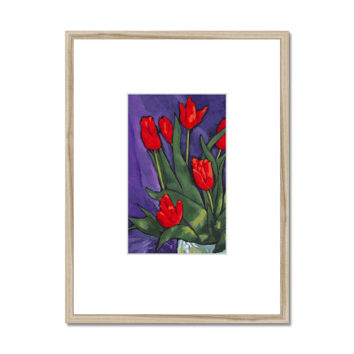 Framed Fine Art Print, Faux Mat - 18x24 inches | Red Tulips in Acrylic, FMV-1110-003