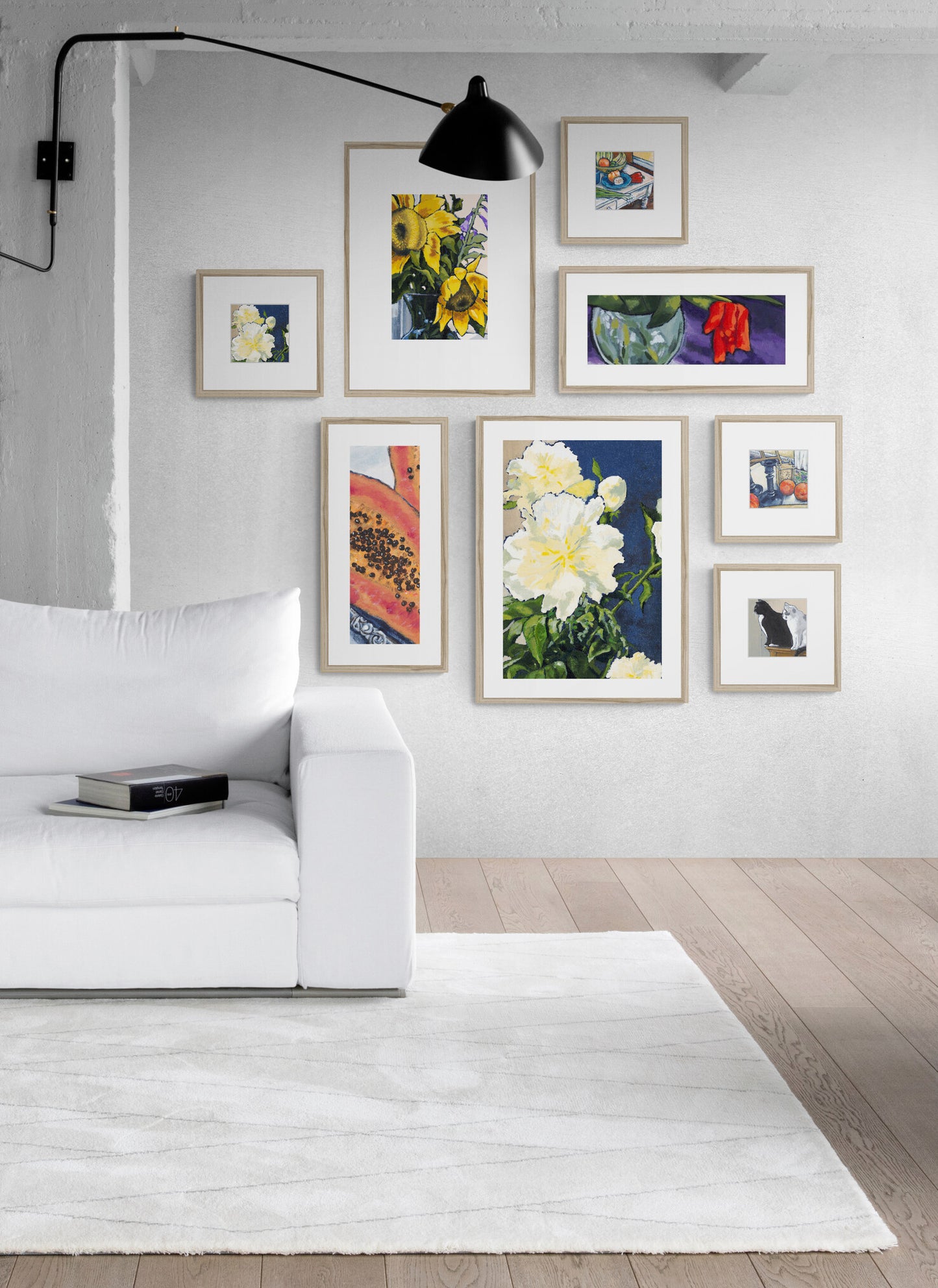 Framed Fine Art Print, Faux Mat - 12x12 inches | White Peonies in Acrylic, FMS-1050