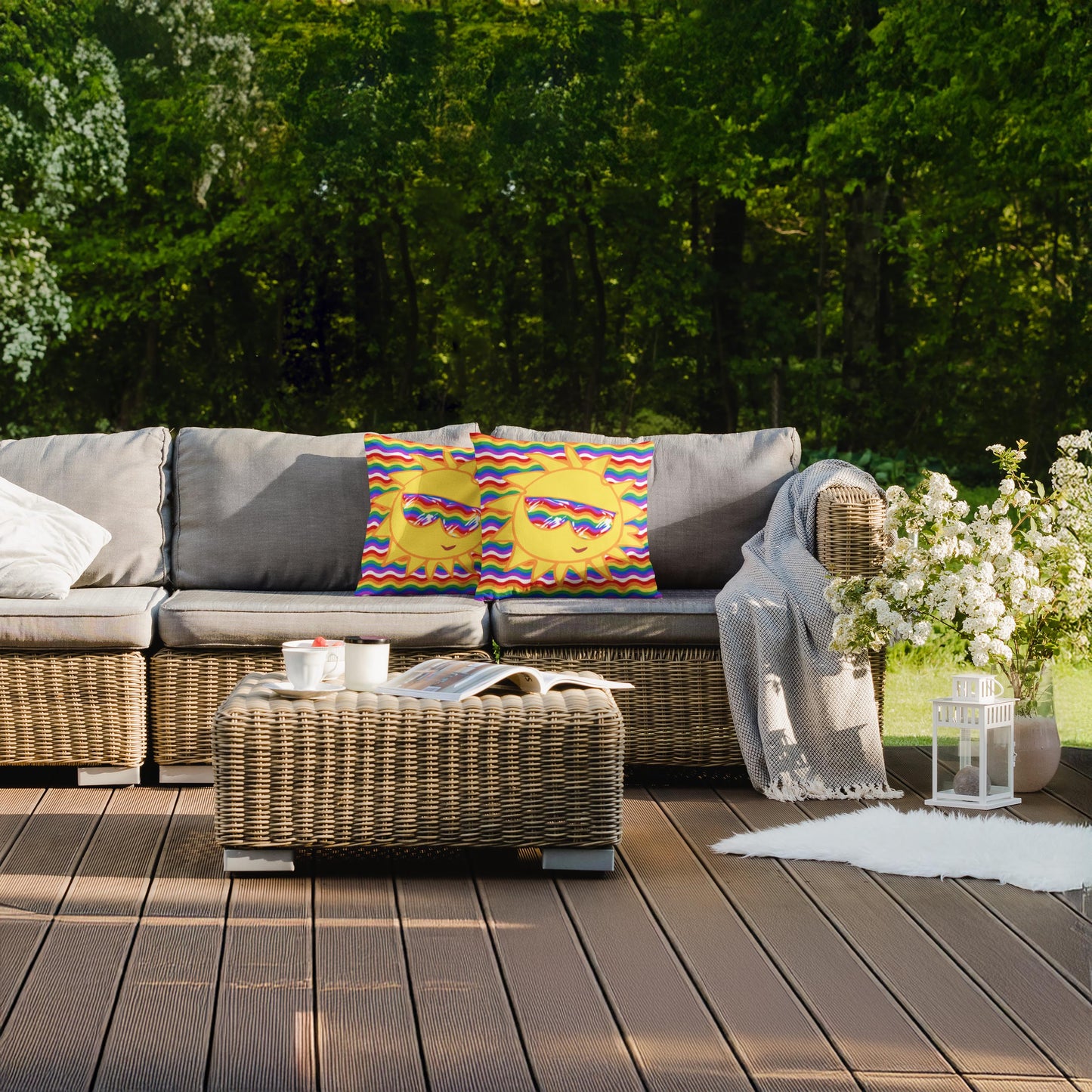 Outdoor Pillow with Cheerful Rainbow Vibes | OPPF