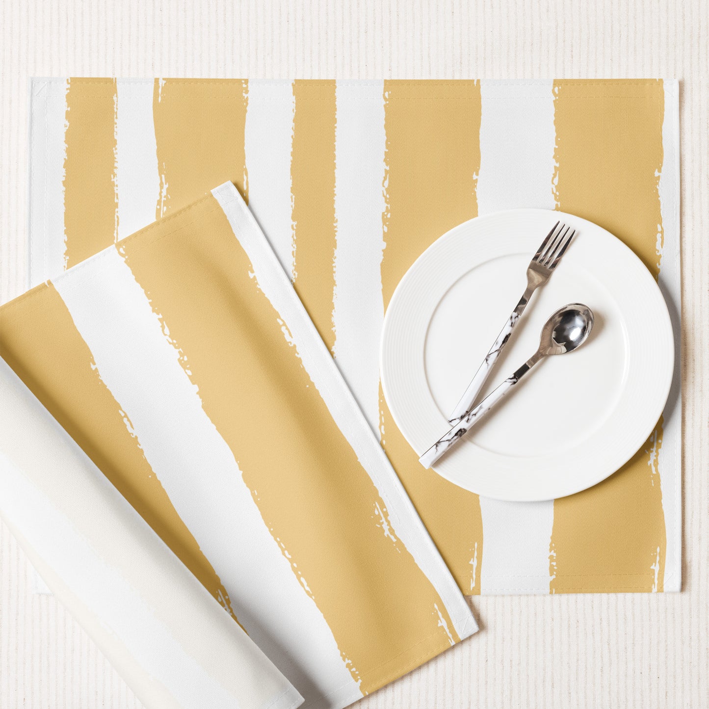 Yellow-orange & White Polyester Placemats with Hand-painted Brush Stroke Print — Set of 4 #PSBS-1131