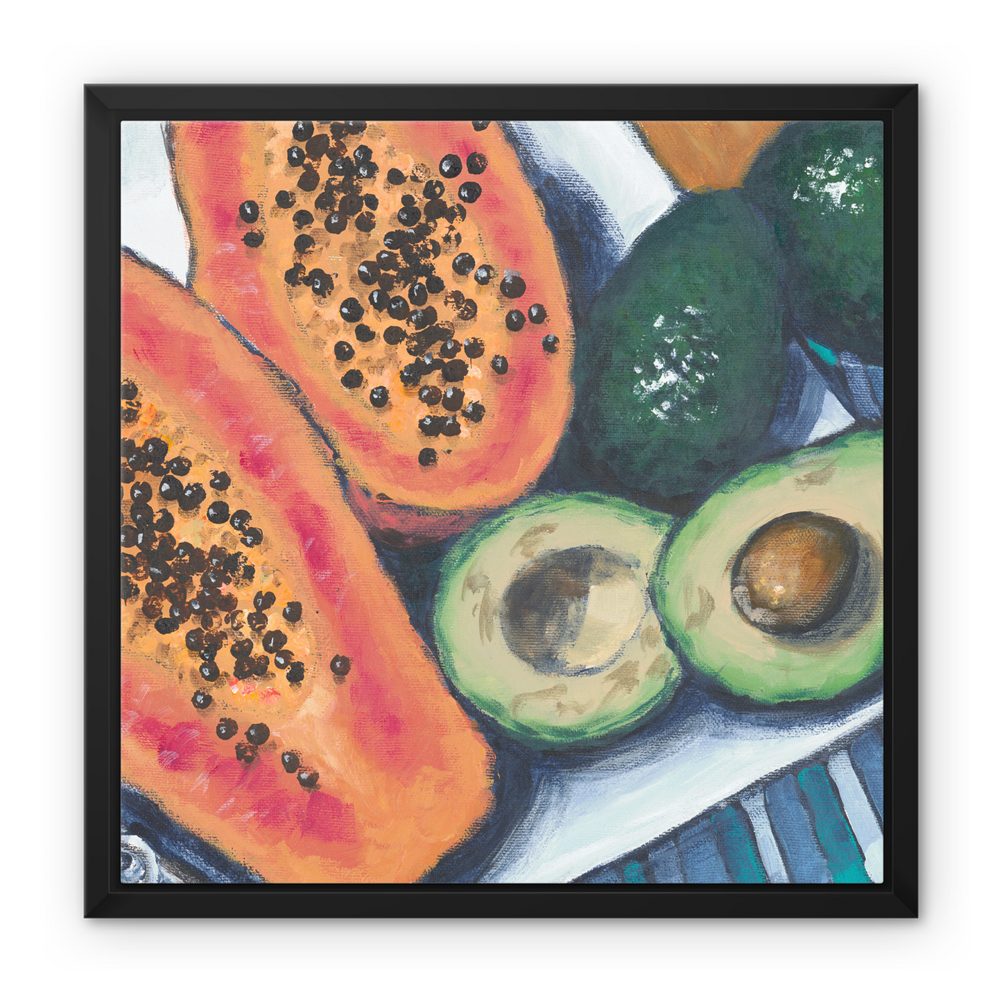 Framed Fine Art Canvas Print - 8x10 16x16 20x16 24x24 32x32 40x28 inches | Papaya & Avocados in Acrylic, FCH-1000-1105-MW