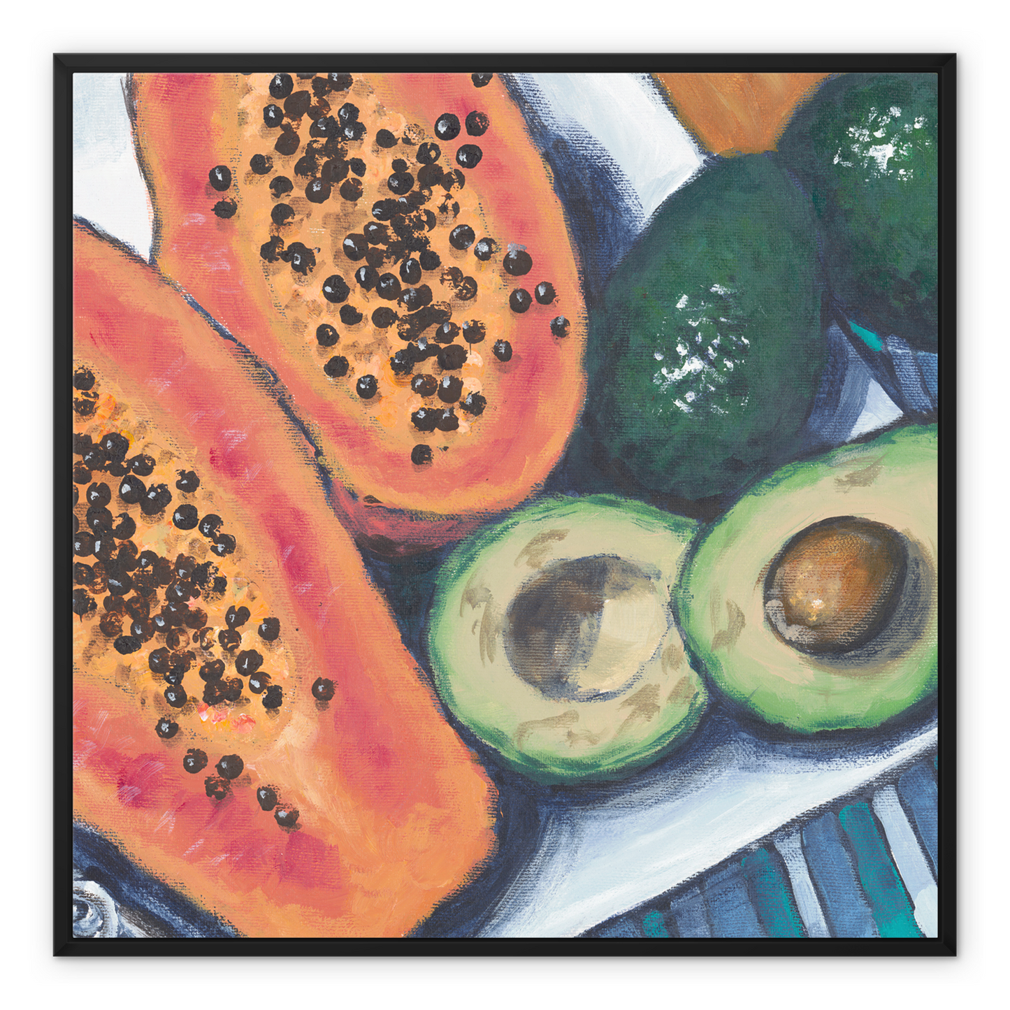 Framed Fine Art Canvas Print - 8x10 16x16 20x16 24x24 32x32 40x28 inches | Papaya & Avocados in Acrylic, FCH-1000-1105-MW