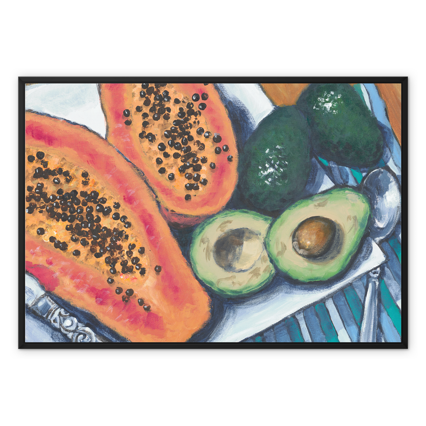 Framed Fine Art Canvas Print - 8x10 16x16 20x16 24x24 32x32 40x28 inches | Papaya & Avocados in Acrylic, FCH-1000-1105-MW